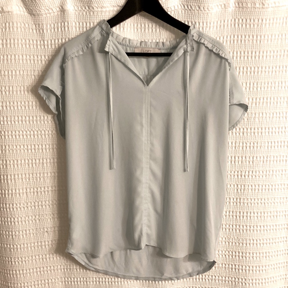 Loft blue mixed media blouse